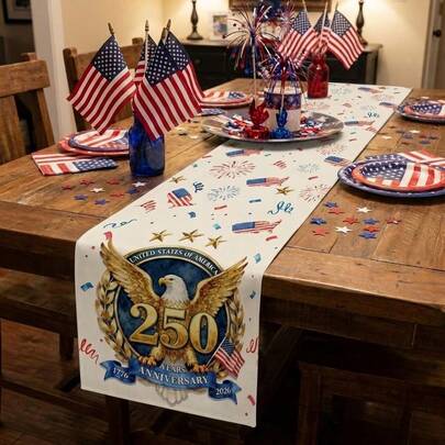 7月4日主题桌布，250周年纪念款，独特设计，13x72英寸，独立日/国庆日，爱国风格家居厨房餐桌装饰