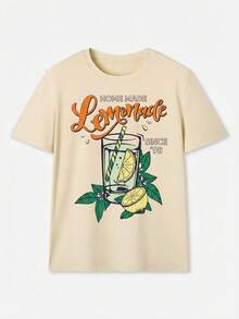 Áo thun dáng rộng in hình quả chanh "HOME MADE Lemonade" của Apricot, phong cách Y2K mùa hè, áo tay ngắn, trang phục thường ngày đường phố dành cho nữ. - Màu vàng - Xem 6