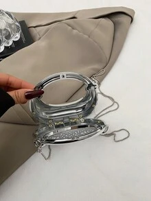 1 chiếc ví mini kim loại mới, ví đựng tiền xu mạ bạc, ví cầm tay kim loại sáng bóng kiểu avant-garde, túi đeo vai có dây xích, túi xách tay bất đối xứng, túi đựng phụ kiện, ví đựng tiền xu thanh lịch, hộp đựng tai nghe, phụ kiện cưới - Bạc - Xem 10