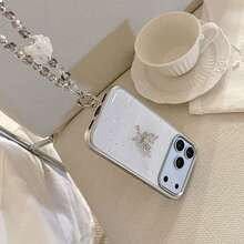 GUCADI 银边 3D 银蝴蝶 + 灰色水晶挂绳，奢华风格，适用于 17 Pro Max、17、Apple 15，镀金银蝴蝶，14 英寸防摔，16 英寸带挂链，创意、几何、艺术、清新、小众、奢华风格、ins 风 - 銀色 - 查看 9