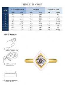 Charm-In Nhẫn nữ mạ vàng 18K hình vuông đính đá CZ, kiểu dáng cổ điển, đính đá solitaire hình vuông cắt kiểu công chúa, trang sức tối giản có thể đeo chồng lên nhau hàng ngày, quà tặng sinh nhật cho người yêu. - Vàng - Xem 4