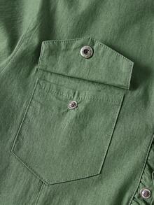 女士春季休闲牛仔衬衫，带翻盖口袋和纽扣前襟 - 軍綠色 - 查看 9