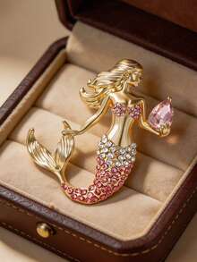 1pc Cute Mermaid Brooches, Alloy Diamonds Cartoon Character Pins For Backpack, Y2K Jewelry Accessories For Women Daily Wear & Gift - The  With Diamonds - View 3