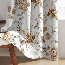2pcs/Set New Watercolor Floral Curtain, White Background With Rose Gold Flower Pattern, Comes With Rod Pocket Design To Protect Privacy And Easy Installation, Ideal For Home Windows - Rose Gold - View 7