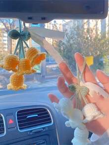 Handcrafted Crochet Lily Flower Pendant - Acrylic Woven Charm For DiY Car Decor Perfect Women's Gift Accessories Interior Car Accessories For Women Winter - 1pcs - 查看 3