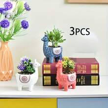 [Ceramic Animal Garden] Hand-Painted Alpaca Succulent Planter, Ceramic Material, Handmade, 3pcs/Set, Great Gift - Tao Meng Zoo - View 6