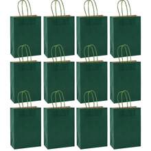 12pcs Classic Dark Green Kraft Paper Bags, Minimalist, High-End, Ins Style, Suitable For Birthday, Wedding, Business Gifts, Festivals - Dark Green - View 9
