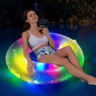 LED Iatable Pool Float For Adults Extra Large 39.39" Pool Swim Ring With Color Changing Lights Durable Blow Up Adult Pool Tube Raft For Night Swimming Pool Party Beach Lake Summer Water Fun
