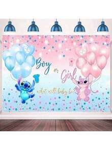 Disney 史迪奇主题生日摄影背景布，史迪奇拍照背景挂毯，卡通生日派对装饰 - 如圖 - 查看 12