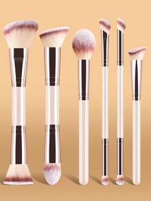 6pcs Professional Dual-Ended Makeup Brush Set, Powder Brush, Foundation Brush, Eyeshadow Brush, Beginner Makeup Tool Combo - Multicolor - View 8