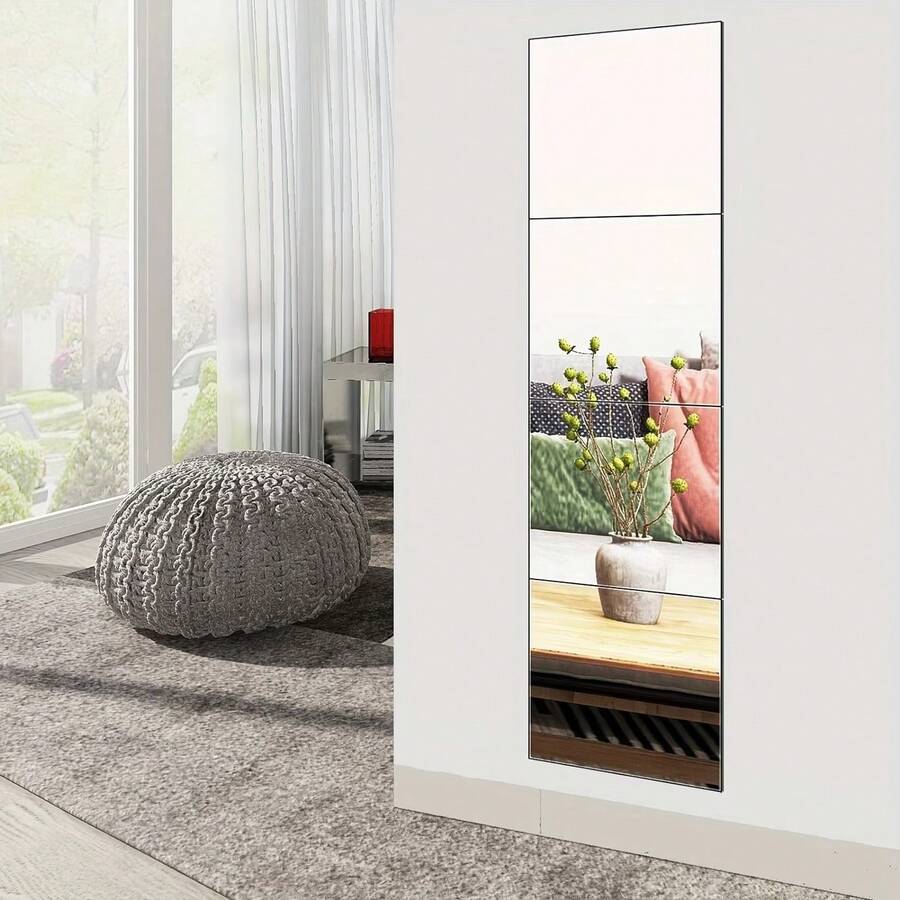 4pcs Set Large Frameless Full Length Mirror, Thickened Material Suitable For Home Gym, Closet And Room - Easy To Install (Non-Glass), Father's Day Gift For Him, Teacher Gift, Home & Kitchen, Room Supplies, Room Decor, Decorative Aesthetic, Bedroom Decor, Wall Decor - 4pcs - View 1
