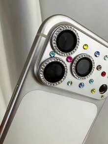Shockproof Sparkling Diamond For IPhone 17 Pro Max/17 Pro Rhinestone Lens Film, All-Inclusive Base Protective Film, New Phone Lens Sticker With Elegant Feel, Lens Cover, Rear Camera Protection Ring, Anti-Fall And Anti-Scratch Mother's Day Birthday Gift - Silver-white - View 8