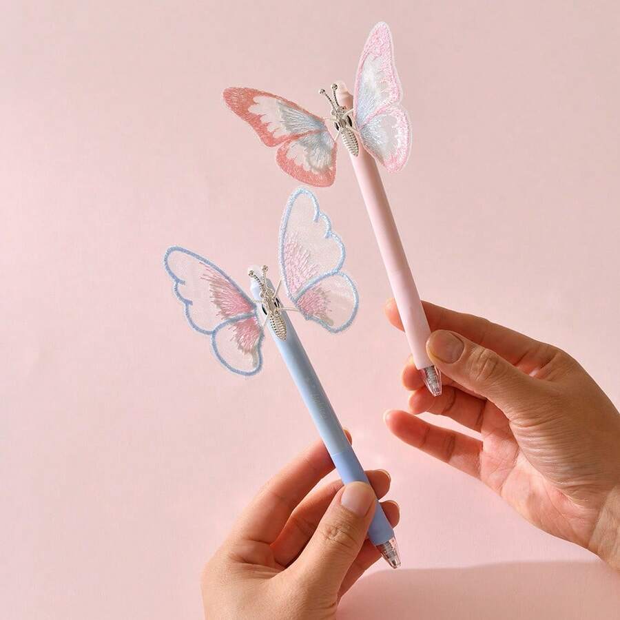 1 chiếc bút bi gel có thể xóa được hình bướm, thiết kế công thái học cho cảm giác cầm nắm thoải mái, viết trơn tru. - Bươm bướm - Xem 1