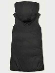 Reversible Oversize Vest With Hood, Hooded Vest, Fixed Hood, Flared At The Bottom, Zipper Closure, 2 Zipper Pockets, Knee-Length, Casual, Spring/Autumn - Black - View 6
