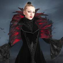 Poncho de plumas artificiales estilo victoriano, capa, esclavina, envolvente con cuello de encaje, disfraz de bruja para hombros y chal para Halloween - Multicolor - Ver 6