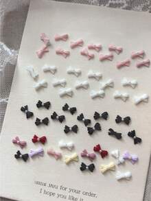 50pcs Mixed Solid Color Resin Bowknot 3D Nail Art Decorations, Cute Line Bowknot Nail Charm DIY French Manicure Accessories - Multicolor - View 3