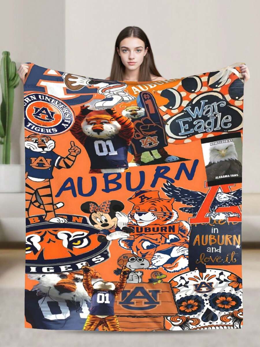Auburn Merch University Tigers Throw Blanket Warm Blankets Breathable Air Conditioner Blanket For Car Classic Outdoor Blankets For Picnic For All Season - 黑色 - 查看 1