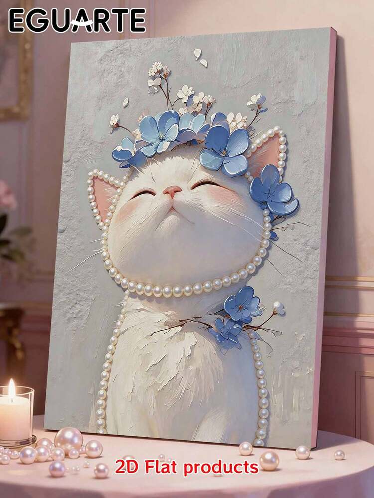 DIY珍珠画 - 手工自粘珍珠 - 可爱温馨小猫图案珍珠钻石画套装，DIY特制自粘珍珠钻石局部钻石画马赛克制作工艺品，适合家居墙面装饰艺术，无框 - 查看 8