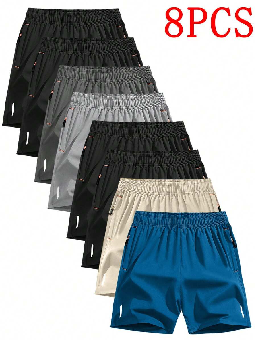 Boys' Shorts, 8-Pack, Summer Thin Breathable Casual Pants, Loose Fit, Versatile Five-Point Pants - 黑4+湖藍+卡其+淺灰+深灰 - 查看 1