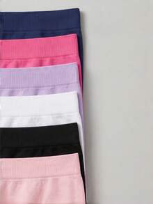 6pcs Girls Basic Solid Seamless Boxer Briefs Mid-Waist Safety Shorts Soft Active Underwear Panties For Daily School Under Skirt - Multicolor - View 4