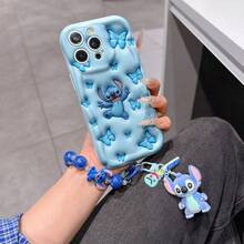 Disney Has Authorized, Phone Case - Chain Set, The Stitch Lilo & Stitch 3D Phone Case Plus A Silicone 3D Stitch Bracelet With Metallic Ring Removable Bracelet, Stitch And Angel Pattern, Compatible With Iphone 17/16/15/14/13/12/11/XS/XR/X Plus Pro Max, A Stylish Cartoon Phone Case, The Perfect Gift Choice, Phone Protection, Durable Phone Cover, Great Gift For Friends And Family - 白色款式B - 查看 1