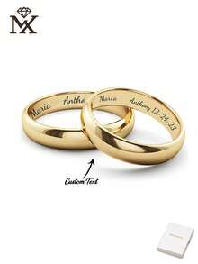 1pc Customized Stainless Steel Laser Engraved English Name & Number Ring, Warm And Unique Accessory Jewelry, Luxury Unisex Gift For Lover, Family And Friends - Multicolor - View 1