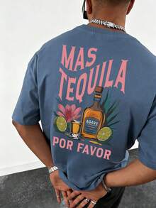 Men's Retro Mexican Style Printed Short Sleeve T-Shirt, Comfortable & Breathable, Suitable For Summer, Leading Fashion - Dusty Blue - View 4