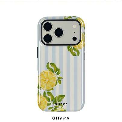1 Piece Light Blue Striped & Lemon Pattern Design Phone 17 Pro Max Case, Suitable For Phone 16 Pro Max, 15 Pro Max, 14 Pro Max, Korean Stylish And Interesting Phone Case, Compatible With 11/12/13/14/15/75 Pro Max Plus, Elegant Design Suitable For Both Men And Women, Ideal Gift For Girlfriend On Christmas, Valentine's Day, Easter, Wedding Season And Birthday