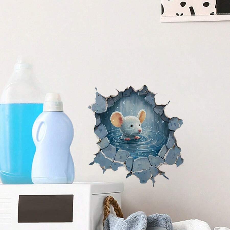 2D Flat Sticker Fun Wall-Breaking Mouse Wall Sticker Background Wall For Living Room Room Decoration And Beautification Picture Self-Adhesive
