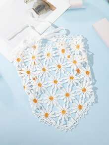 1pc Crochet Daisy Style Headband, Countryside Lace Trim Triangle Scarf, Suitable For Spring/Summer Vacation And Daily Wear As Hair Accessory,Festival,Party - Multicolor - View 5