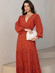 WOMEN'S LONG SLEEVE DRESS IN PRINTED VISCOLINE FABRIC - Orange - View 1