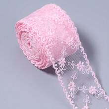 3碼/捲 粉色刺繡蕾絲飾邊 3.8cm 無彈性織帶，適用於衣領、袖口、下擺、腰帶DIY，婚紗/晚禮服/髮飾頭飾製作，家居裝飾枕套手帕製作配件 - 粉紅色 - 查看 13