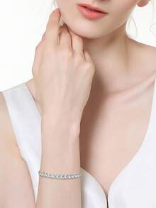 XUJIA 1pc Women's 925 Sterling Silver Moissanite Bracelet, D Color 2.5mm Round Cut Moissanite, Elegant Ladies Bracelet, Engagement Wedding Birthday Gift - BMO-047 - View 4