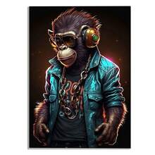 1pc Frameless Watercolor Monkey DJ Music Poster And Printed Canvas Painting Animal Wall Art, Suitable For Living Room Home Decor - Multicolor - View 15