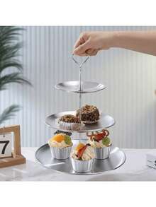 3pcs/4pcs European Style Multi-Tier Cake Stand (2pcs/3pcs Plates + 1pc Accessory), Suitable For Daily Use, Suitable For Snacks And Fruits, Widely Used For Tea Parties And Gathering Decoration, Suitable For Cupcakes, Donuts, Fruits, Kitchen, Christmas Gift - Silver - View 3