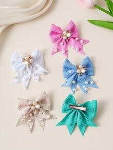 10 Stücke/Set bunte Haarspangen mit Schleife, hochwertige Haarklammern mit Perlen & Strass, süße Seitenpony Haarnadeln für Mädchen, geeignet für Alltag, Party, Schulzeit - Heißes Pink - Übersicht 13