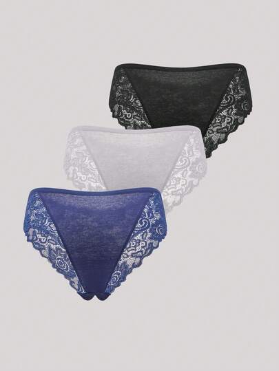 Hourtrue 3 Cái/bộ Quần Lót Ren Hoa Gợi Cảm Viền Sò Quần Lót