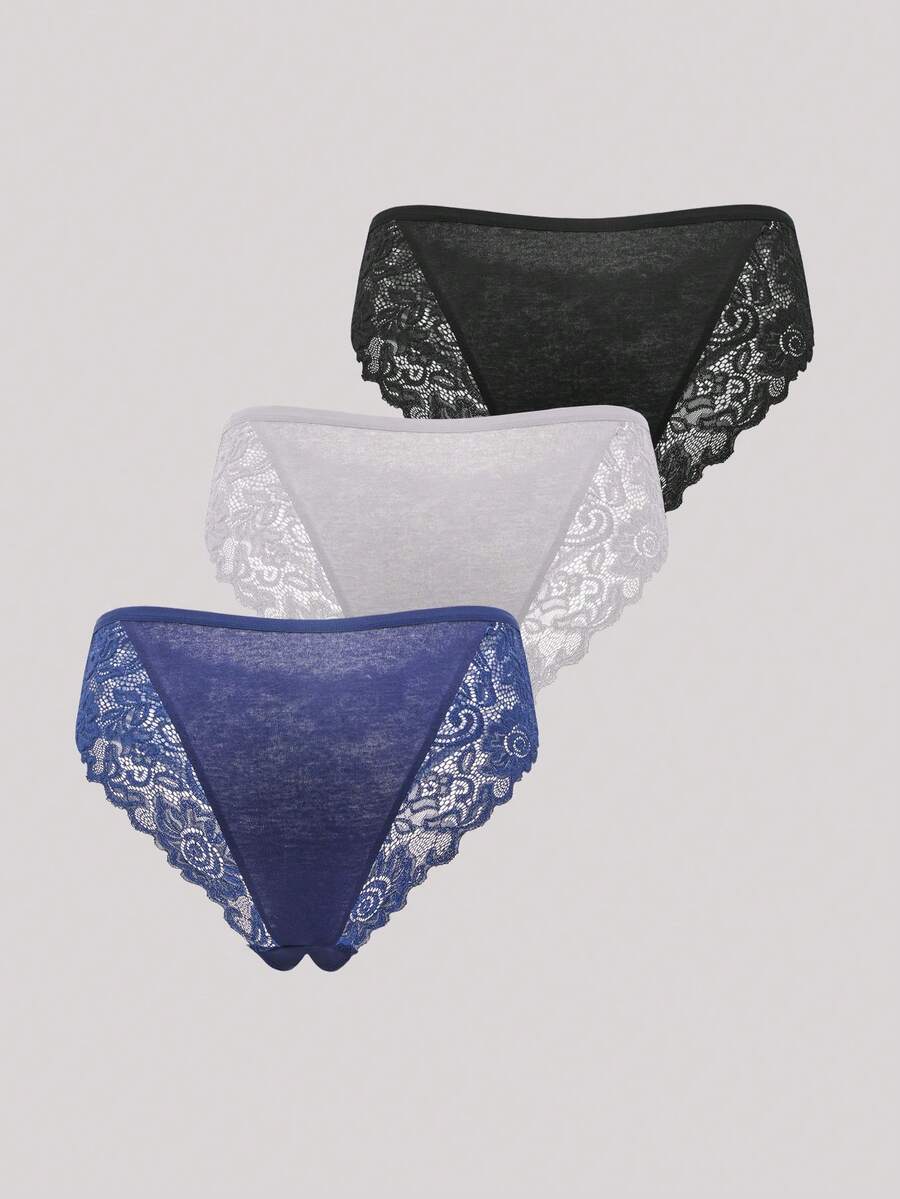 Hourtrue 3 Cái/bộ Quần Lót Ren Hoa Gợi Cảm Viền Sò Quần Lót