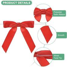 50 Piezas Lazos Prefabricados para Regalos, Lazos Giratorios de Tela Rosa, Decoración para Bodas, Navidad, Fiestas, Manualidades, Bolsas de Regalo, Dulces y Pasteles (Rojo) - Rojo - Ver 3