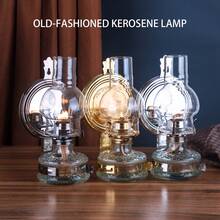 amanigo 1pc Dual Use Wall Mounted & Tabletop Vintage Kerosene Lamp, Glass Hurricane Oil Lantern With Back Mirror Adjustable Wick, Retro Decor Light For Bathroom Corridor Farmhouse Wedding Gift - 1PC - View 3