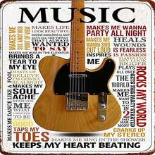 Guitar Metal Signs Vintage Rock Music Wall Decor Man Cave Tin Sign Gym Pool Bar Bathroom Yard Garage Signs Music Keeps My Heart Beating 8x12 In.Jpg - 1PC - View 2