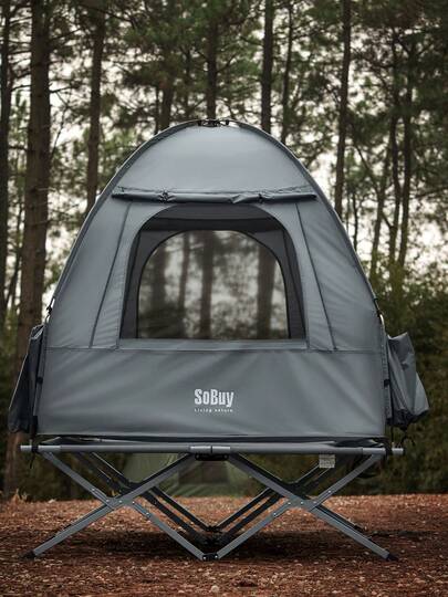  SoBuy Folding Bed With Tent, 2 Person, 4-In-1 Tent On Stilts With Rolling Bag, Waterproof Camping Bed, Outdoor Camping Lounger, Family Tent (Mattress Not Included), Fishing Tent, 193x188x145cm, Up To 180 Kg, OGS32-II-L-HG