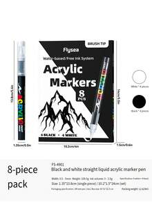 8 piezas Flysea Marcadores de pintura acrílica negro y blanco, sistema de tinta libre con punta de pincel a base de agua, marcadores acrílicos para pintar rocas, piedras, cerámica, vidrio, madera, lienzo, suministros de manualidades y arte DIY - A - Ver 12