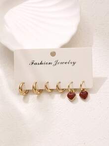 6pcs Unique Gold-Tone Earring Set, Adorable Heart Pendant Earrings, Versatile Accessory For Party, Date And Vacation, Ideal Gift For Girlfriend And Friends - Multicolor - View 3