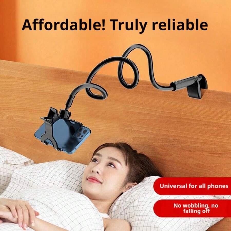 1個 360°可調節彈性鵝頸支架，適用於智慧型手機和平板電腦，1件式設計，穩定且靈活，夾式設計，長度27.56英吋，適用於書桌和床頭櫃