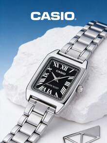 Ceas dreptunghiular vintage pentru femei, cadran clasic cu cifre romane, design subțire și elegant, curea din oțel inoxidabil, sticlă minerală, rezistență la apă de până la 30 m, mecanism cu cuarț japonez, ceas elegant de seară cu cutie cadou originală - Casio LTP-V007D-1B - Negru - Vizualizare 2