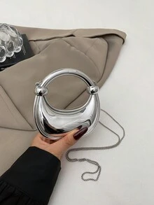 1 chiếc ví mini kim loại mới, ví đựng tiền xu mạ bạc, ví cầm tay kim loại sáng bóng kiểu avant-garde, túi đeo vai có dây xích, túi xách tay bất đối xứng, túi đựng phụ kiện, ví đựng tiền xu thanh lịch, hộp đựng tai nghe, phụ kiện cưới - Bạc - Xem 7