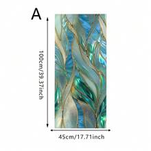 Colorful Glass Static Cling Window Film, Geometric Blue & Green Leaf Pattern Privacy Decorative Film, Removable No Glue Glass Sticker For Bathroom, Dining Room, Office Window Decor - Frosted Film - View 16