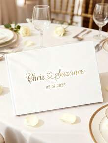 Customized Personalized Wedding Guest Book, Elegant Message Album, Minimalist Horizontal Wedding Signature Book, Party Gift - Multicolor - View 3