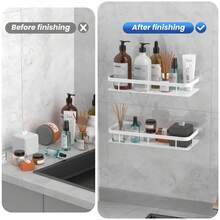 1/2pcs Wall-Mounted Bathroom Shelf, Thick & Large Capacity, Durable Plastic Material, No Drilling Installation, Adhesive Bathroom Organizer Rack, Hanging Storage Shelf For Bathroom & Kitchen, Space-Saving, Easy To Install, Suitable For Storing Toiletries, Cosmetics And Daily Necessities, Applicable To Toilet, Bathroom, Vanity, Shower Area - Multicolor - View 5